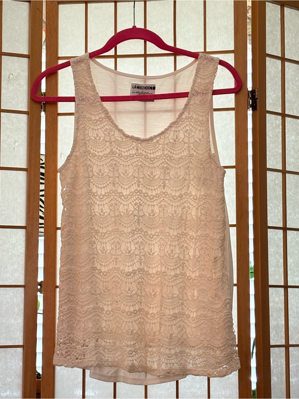 Lace Overlay Scoop Neck Tank Top - Cream Large NWT